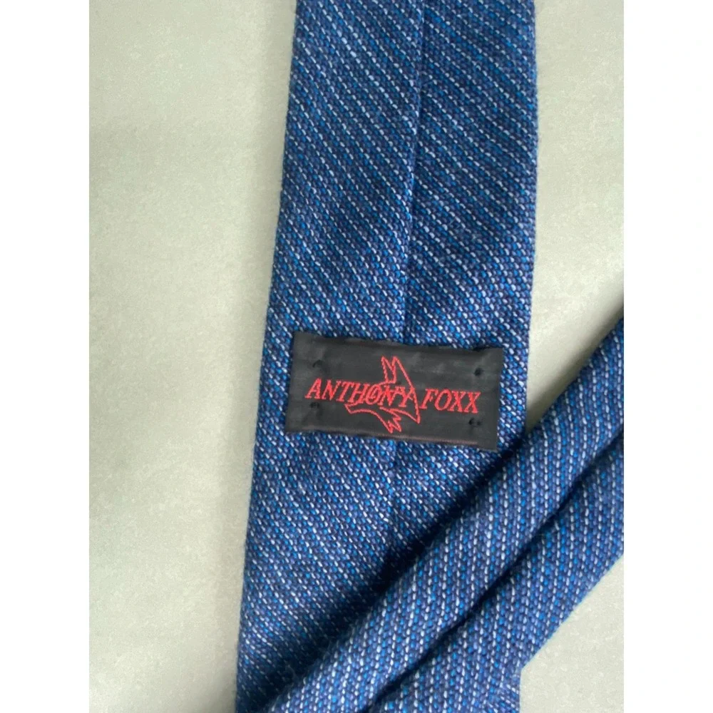 Anthony Foxx Mens Necktie Blue Textured Striped Classic‎ Business Formal Tie